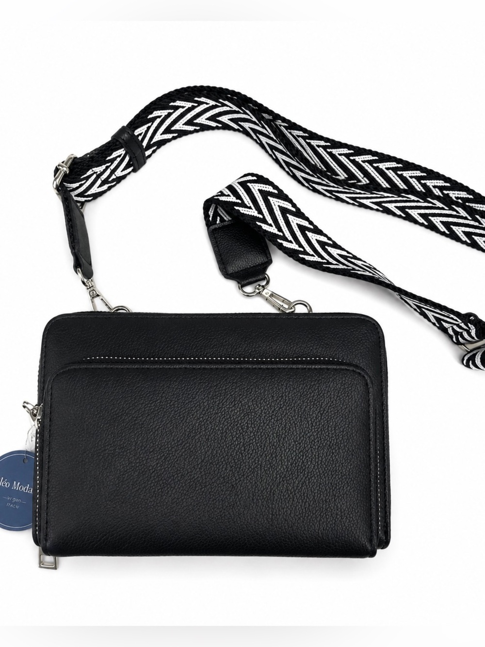 Chic Unlimited Womens Black Faux Leather Crossbody Bag With Adjustable Strap